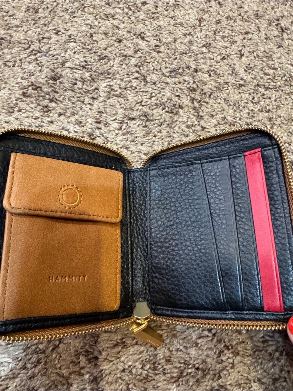 Hammitt Black Leather Zip Card Holder with Gold Studs